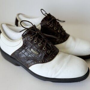 Footjoy Dryjoys Men’s Golf Shoes Size 9M White/Brown Leather Low Top Lace